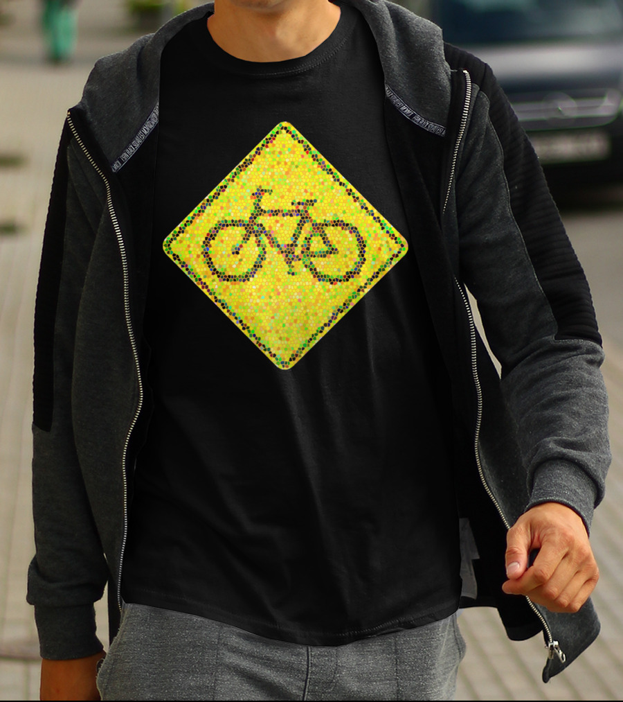 Bike Road Sign Mosaic Style Circular Dots T-Shirt