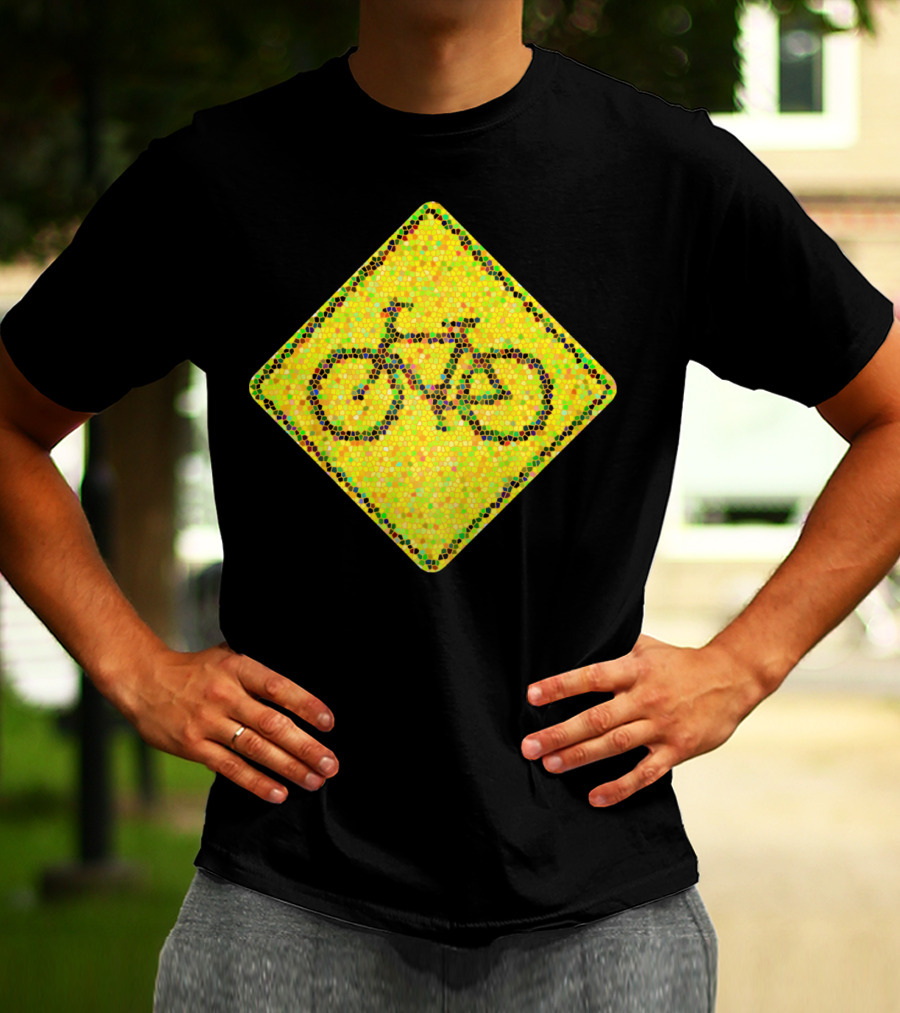 Bike Road Sign Mosaic Style Circular Dots T-Shirt