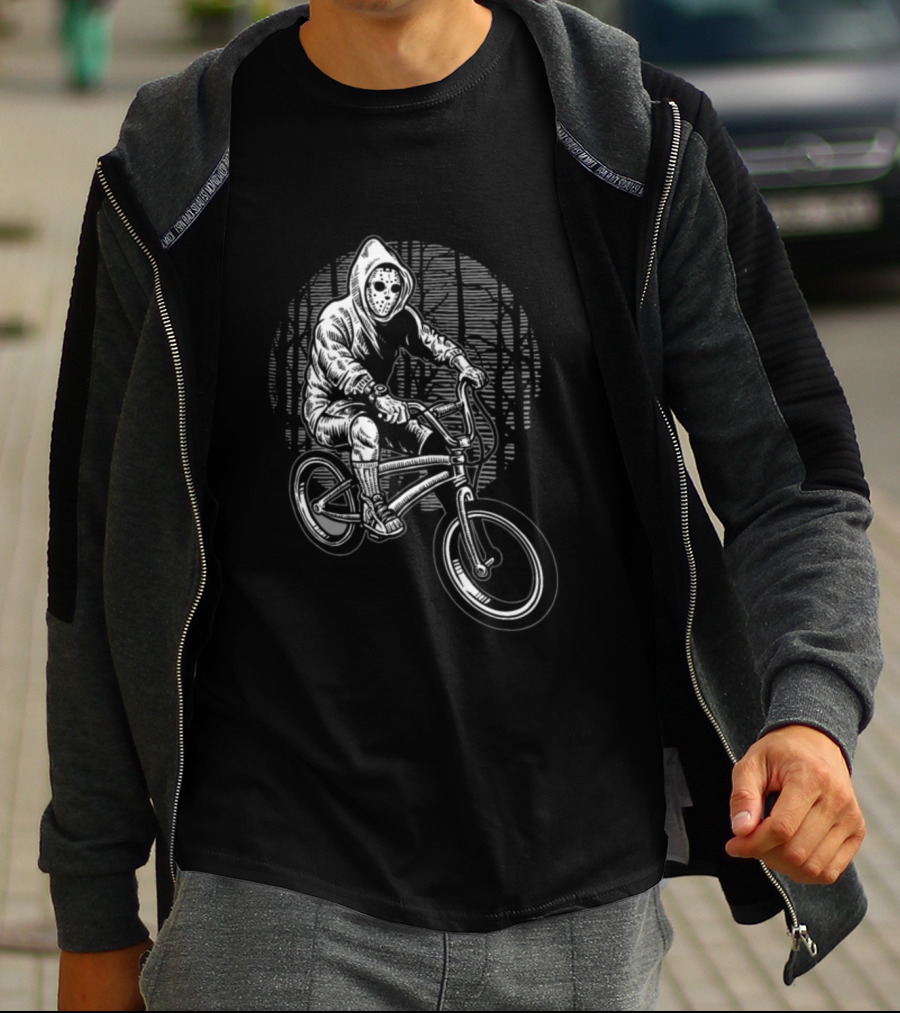 BMX Biker With Mask In Dark Forest T-Shirt
