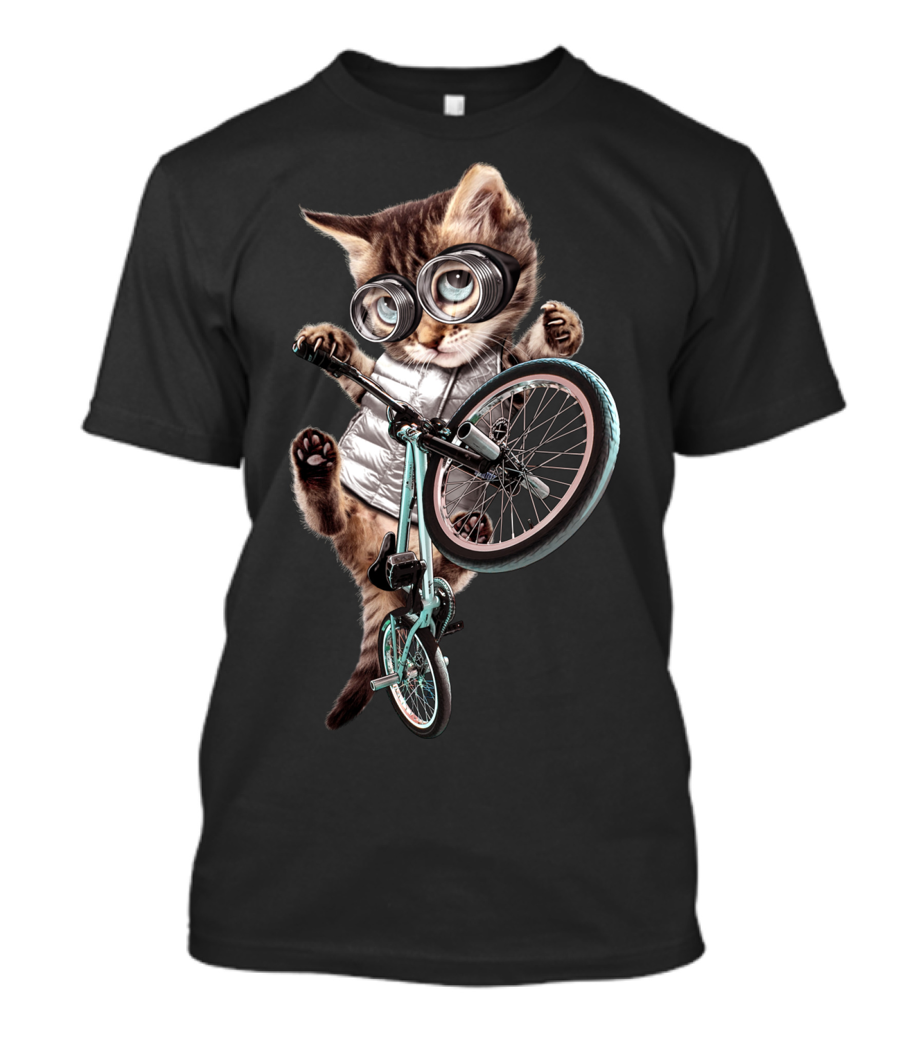 BMX Cat With Glasses Performing Trick On Bicycle T-Shirt