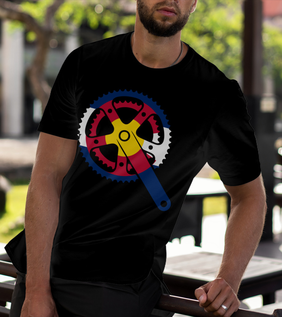 Colorado Bicycle Chainring With State Flag Colors T-Shirt