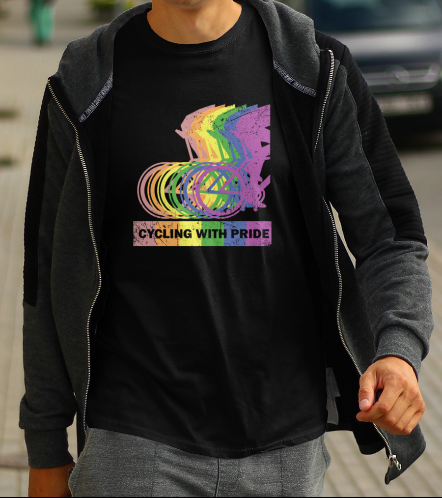 Cycling With Pride Christopher Street Rainbow Bicycle T-Shirt