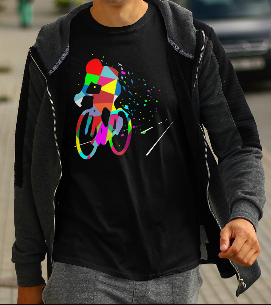 Cycling Forever Multicolor Abstract Bicyclist Road T-Shirt