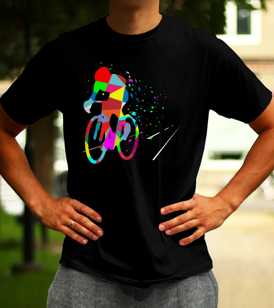 Cycling Forever Multicolor Abstract Bicyclist Road T-Shirt