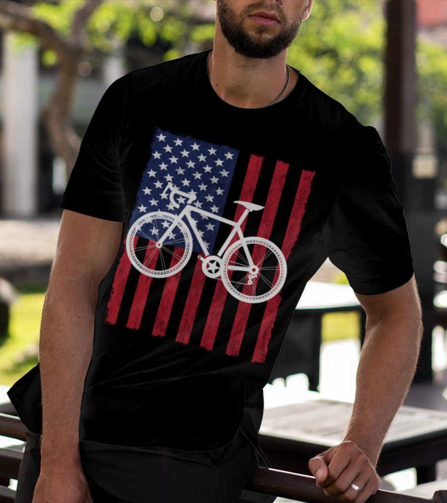 USA Flag Bicycle T-Shirt