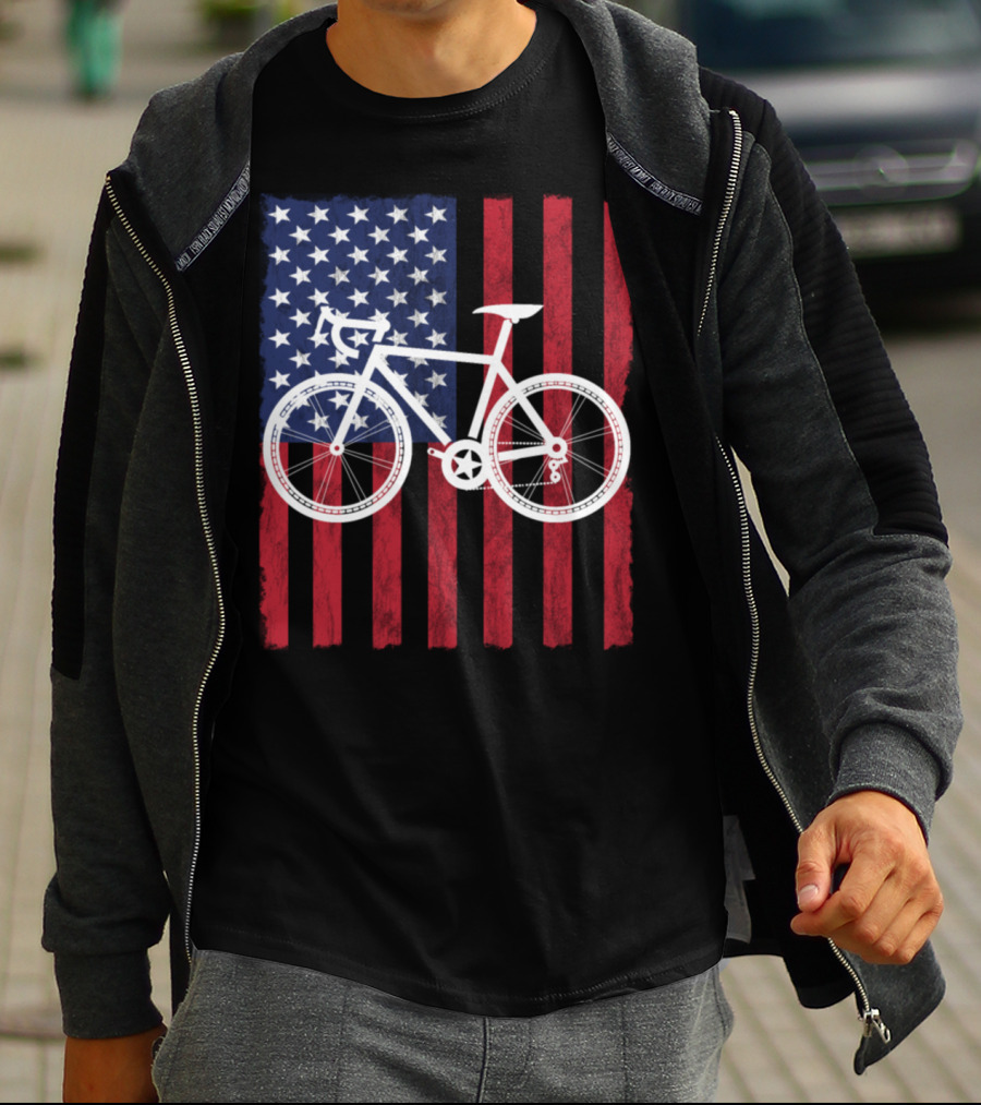 USA Flag Bicycle T-Shirt