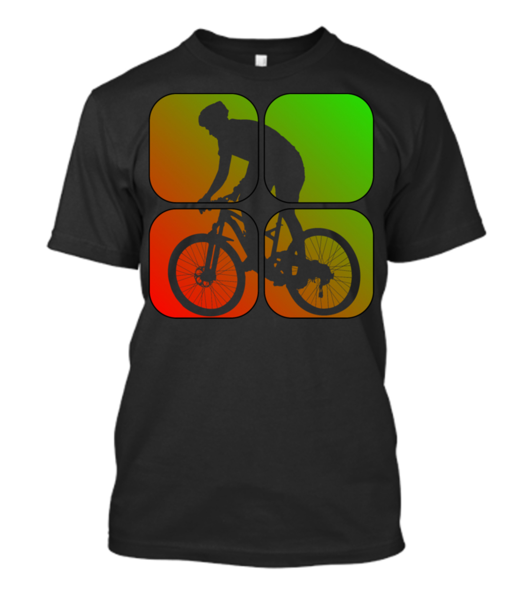 Cyclist Mountainbiker Silhouette On Gradient Quadrant Background T-Shirt