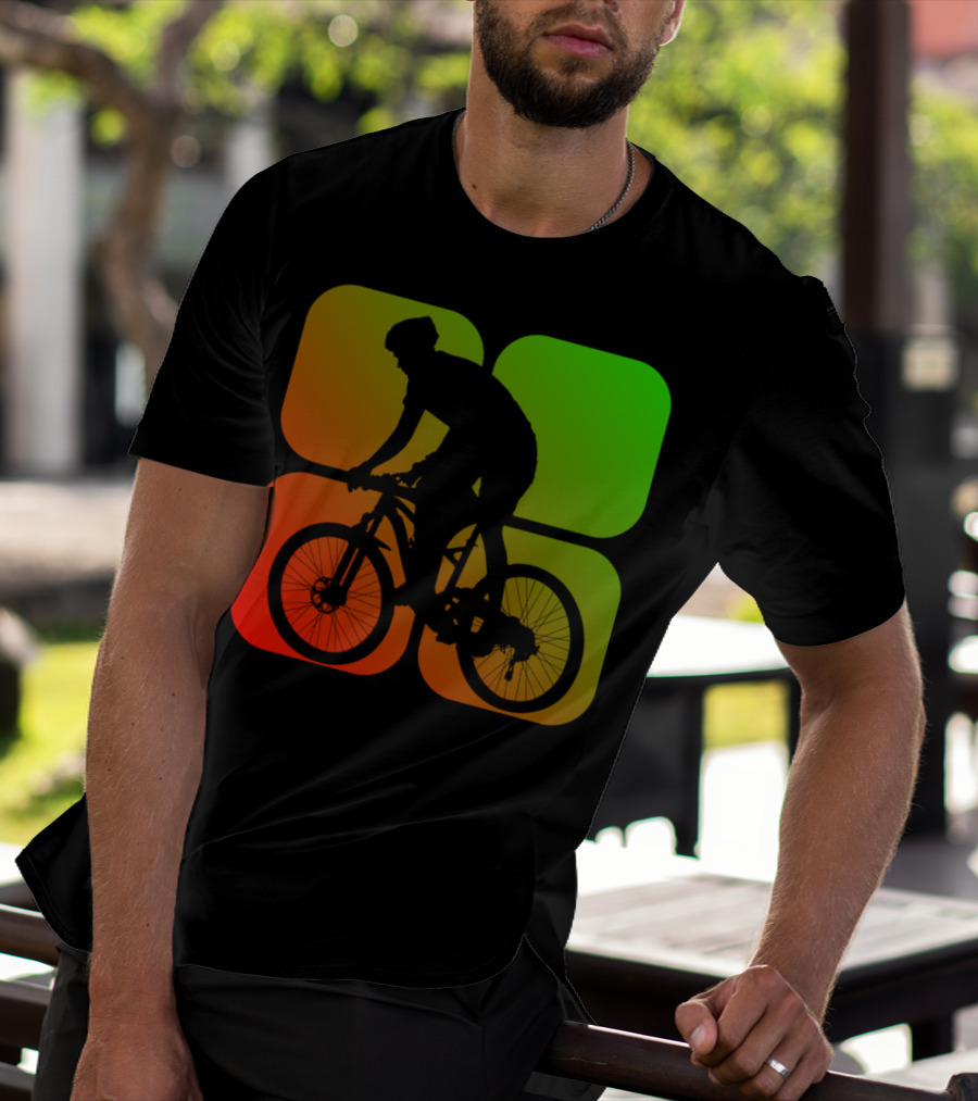 Cyclist Mountainbiker Silhouette On Gradient Quadrant Background T-Shirt