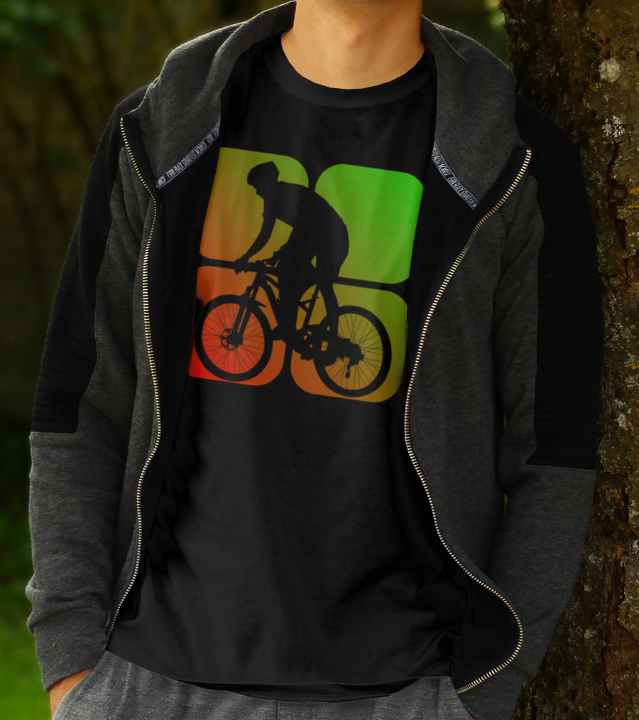 Cyclist Mountainbiker Silhouette On Gradient Quadrant Background T-Shirt