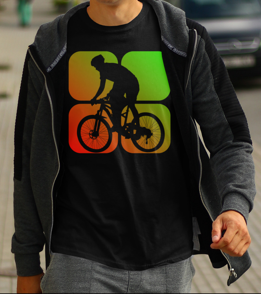 Cyclist Mountainbiker Silhouette On Gradient Quadrant Background T-Shirt