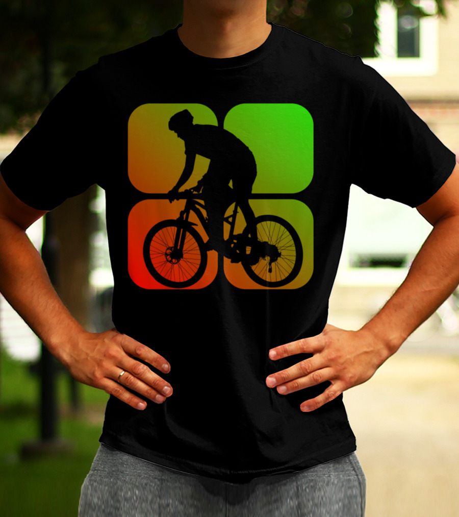 Cyclist Mountainbiker Silhouette On Gradient Quadrant Background T-Shirt