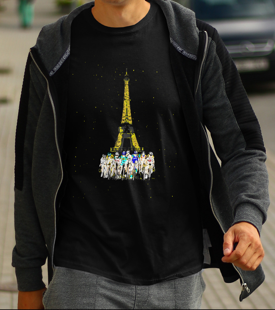 Eiffel Tower Paris Cyclists Night Scene T-Shirt