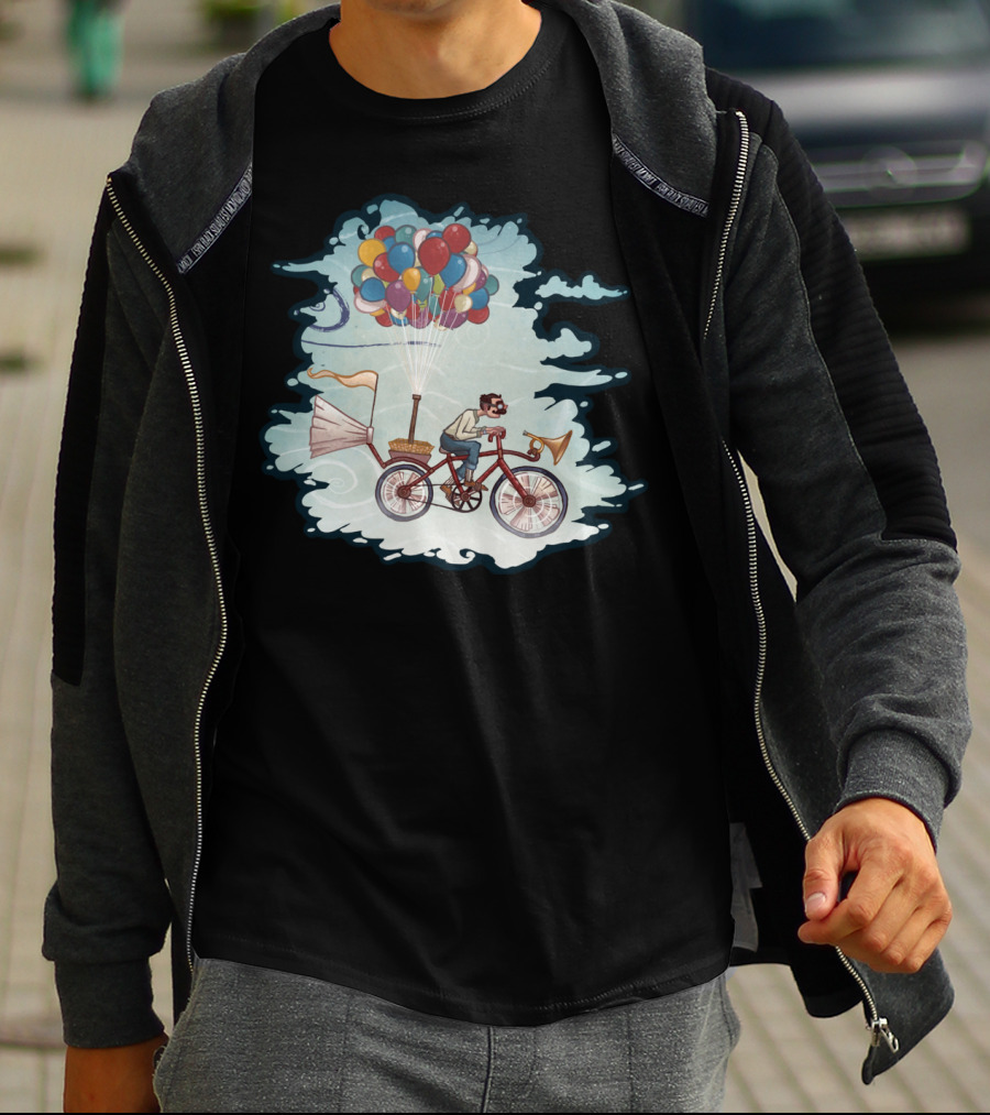 Flight Series Three Whimsical Bicycle Balloon Adventure T-Shirt