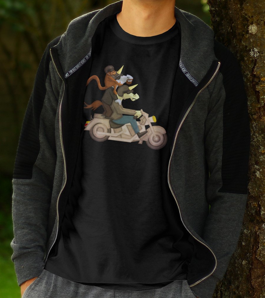 Free Ride Unicorn Monkey Motorcycle Adventure T-Shirt