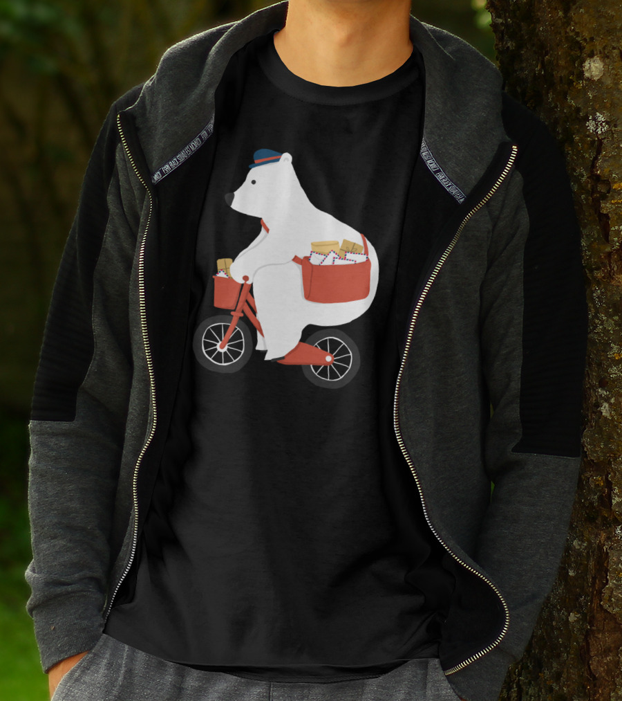 Hey Mr Postman Polar Bear Bicycle Mail Delivery T-Shirt