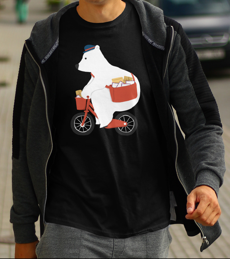 Hey Mr Postman Polar Bear Bicycle Mail Delivery T-Shirt