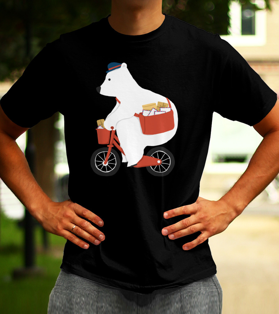 Hey Mr Postman Polar Bear Bicycle Mail Delivery T-Shirt