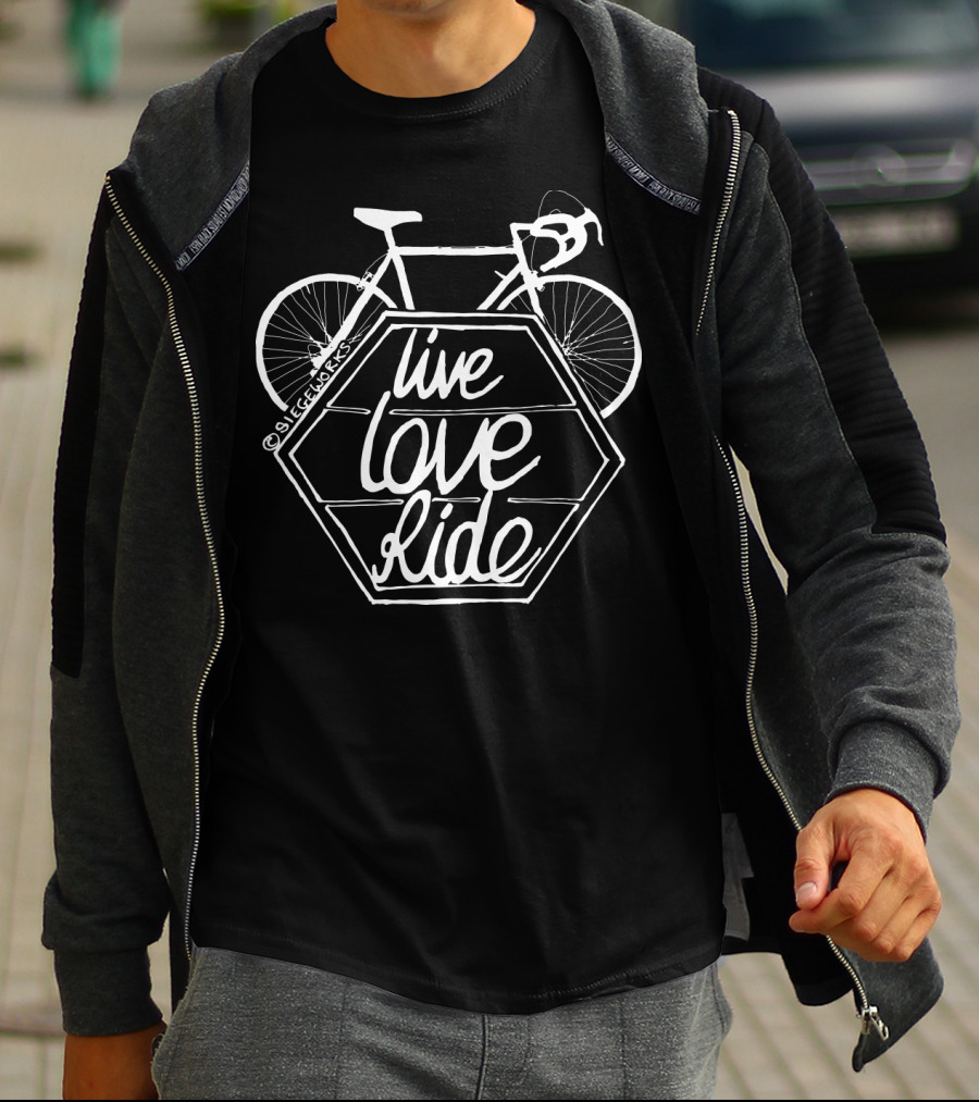 Live Love Ride Bicycle Black Hexagon Design By Siegeworks T-Shirt