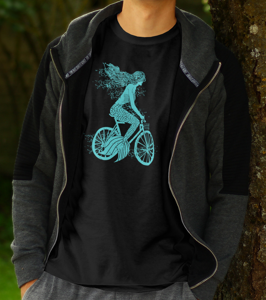 Mermaid On A Bike Ocean Ride Aqua Vision T-Shirt