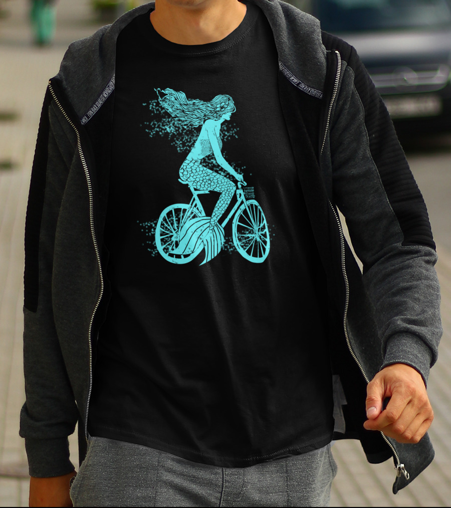 Mermaid On A Bike Ocean Ride Aqua Vision T-Shirt