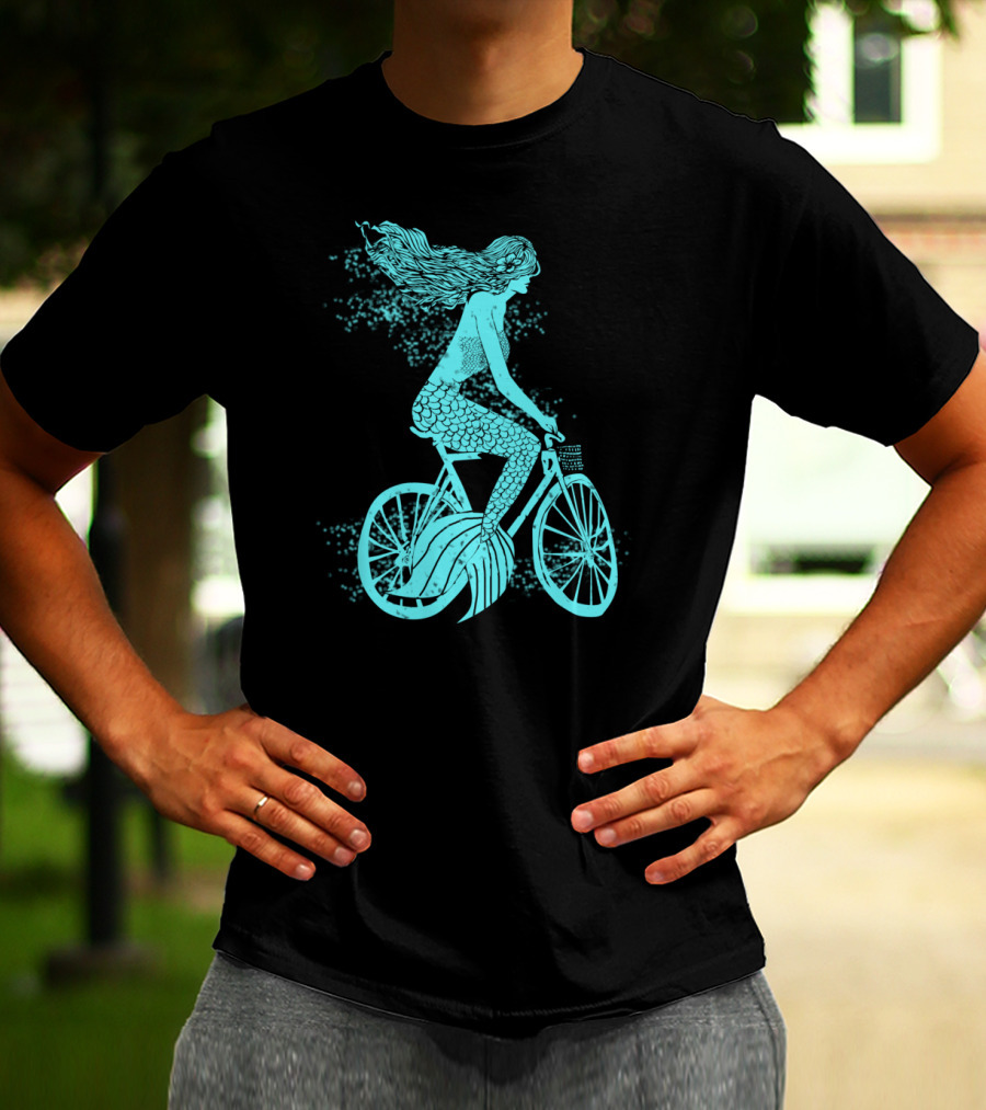Mermaid On A Bike Ocean Ride Aqua Vision T-Shirt