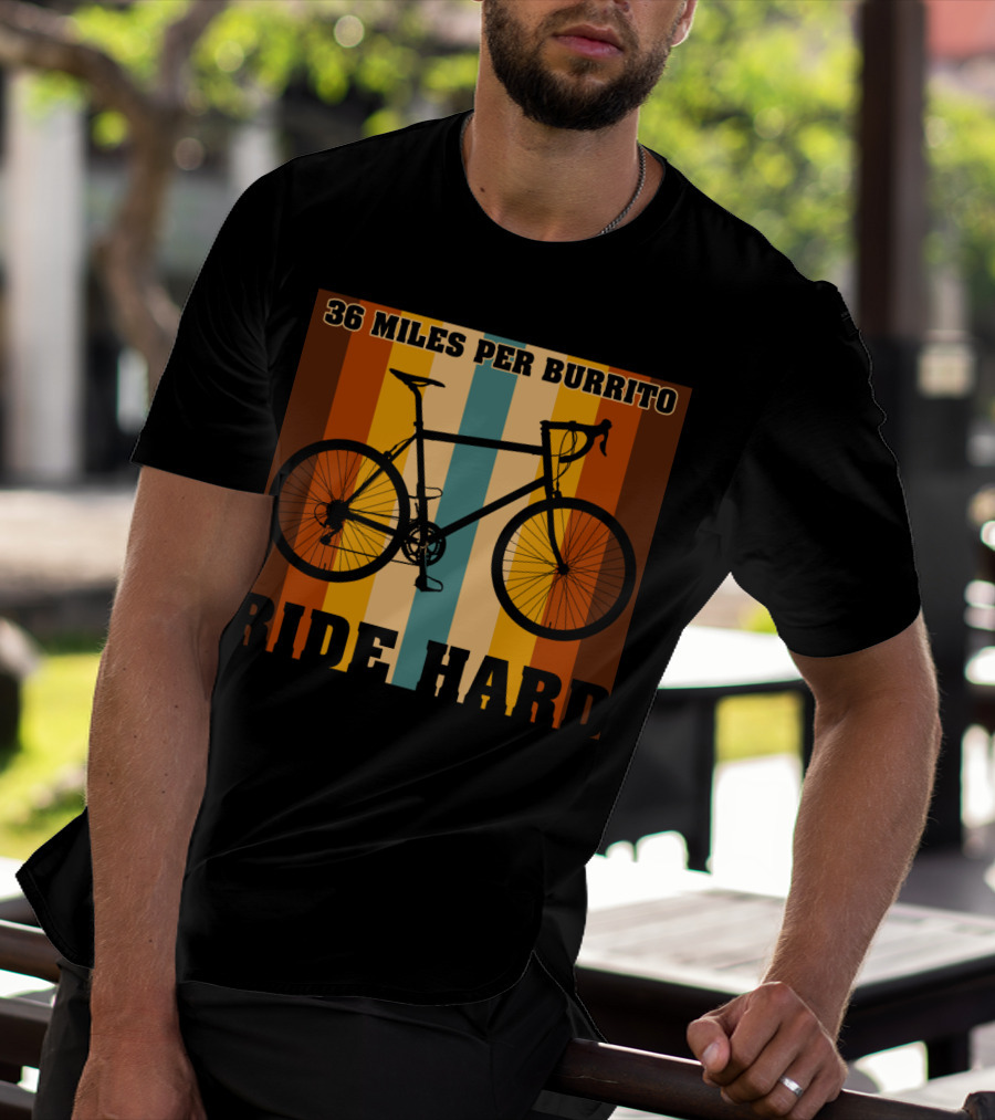 36 Miles Per Burrito Ride Hard Striped Bicycle T-Shirt