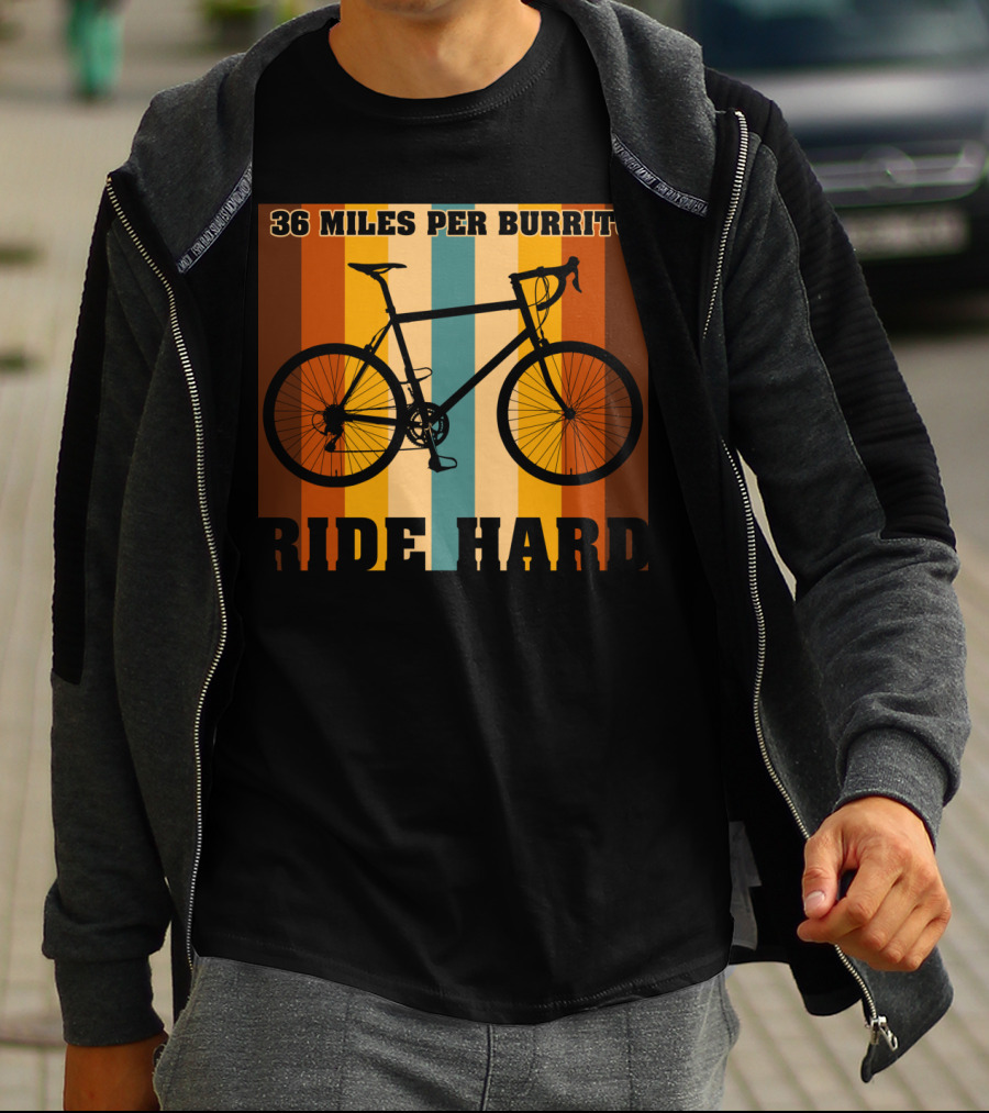 36 Miles Per Burrito Ride Hard Striped Bicycle T-Shirt