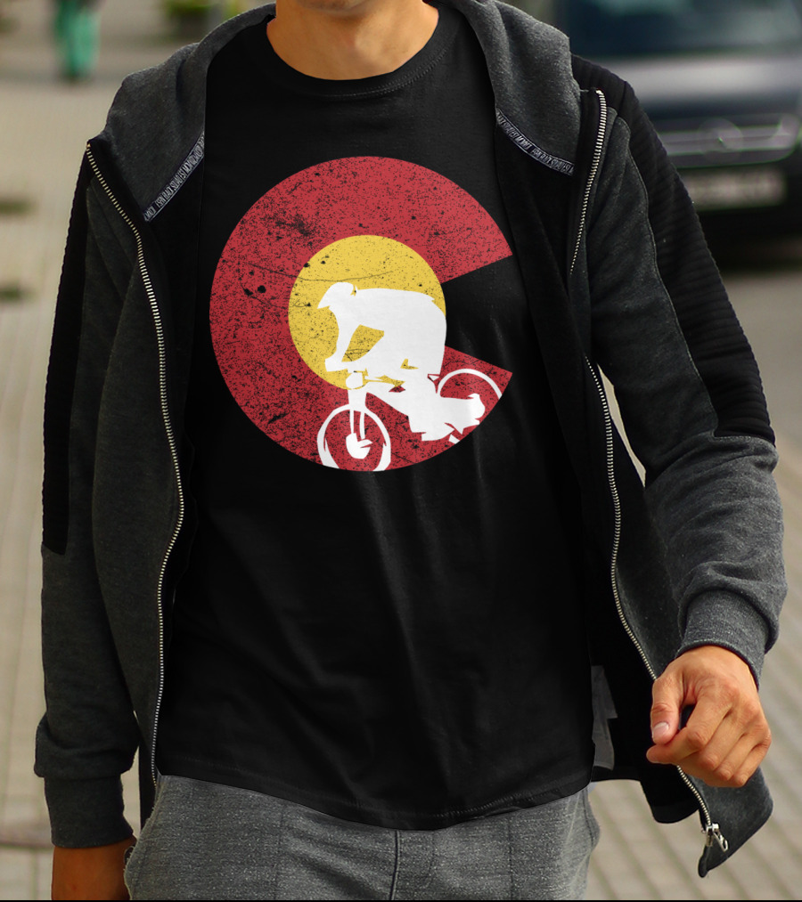 Colorado Mountain Biking Silhouette With State Flag T-Shirt