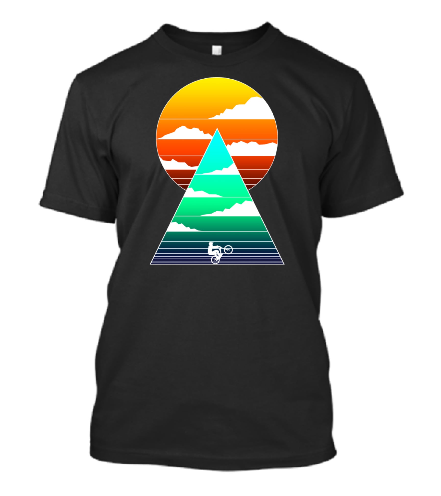 Sunset Mountain Biking Adventure In Geometric T-Shirt