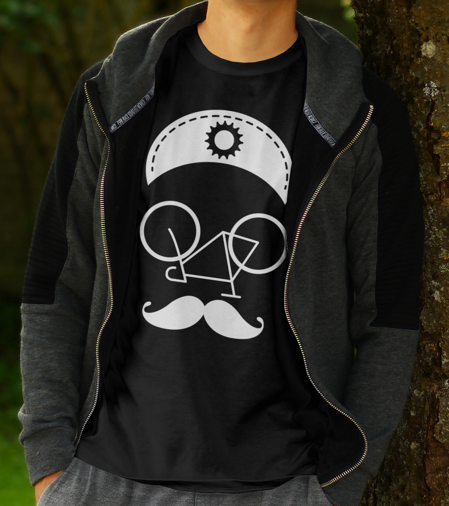 Bicycle Mustache Face Helmet Gear T-Shirt