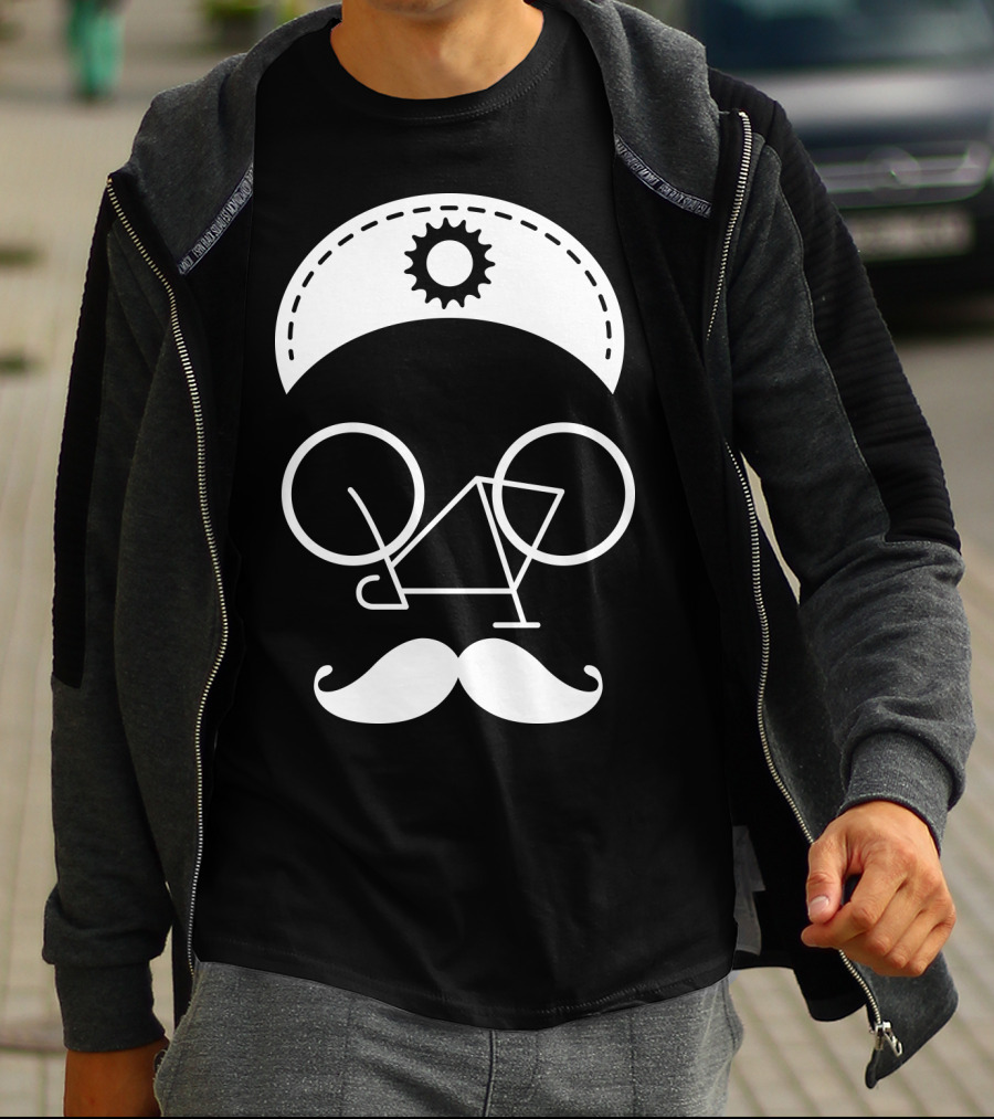 Bicycle Mustache Face Helmet Gear T-Shirt