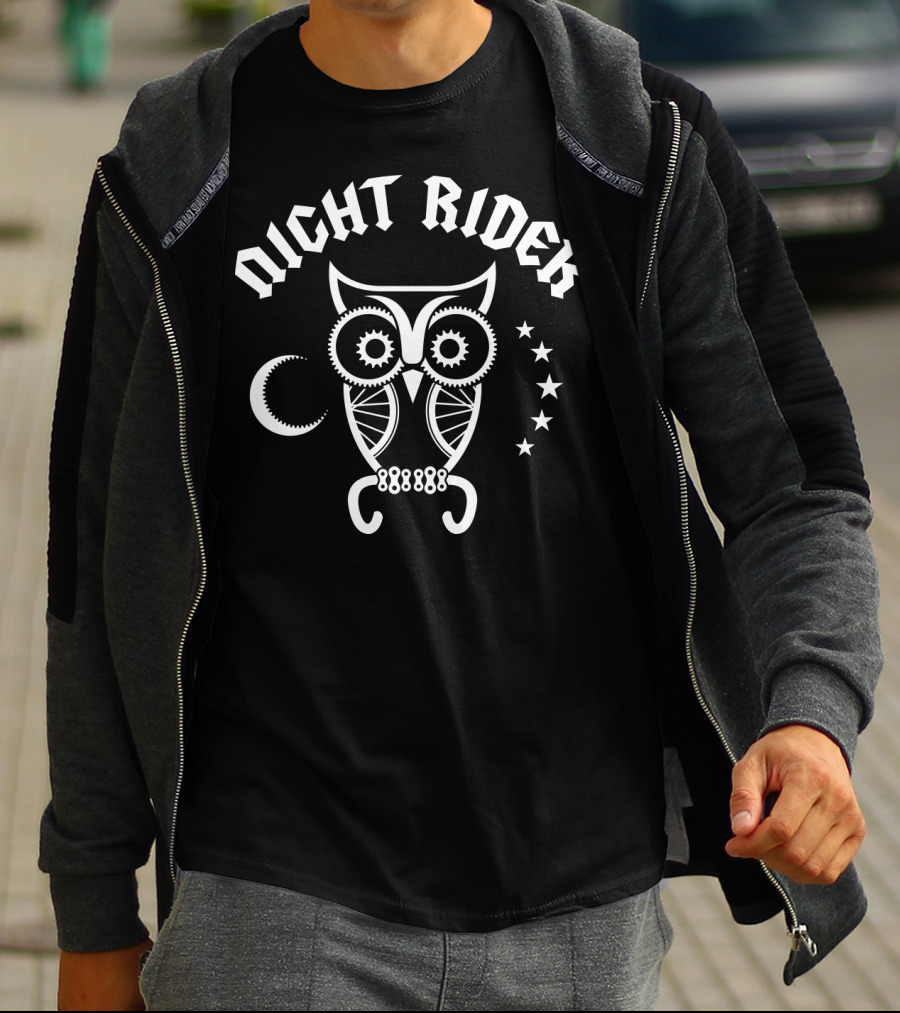 Night Rider Owl Gears And Stars Moon T-Shirt
