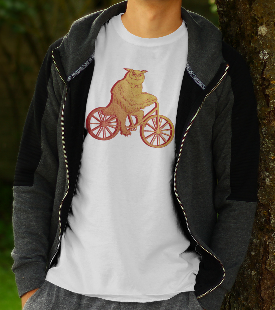 Owl Riding Bicycle With Orange Wheels T-Shirt