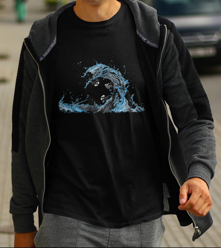 Panda Cycling In Ocean Waves T-Shirt