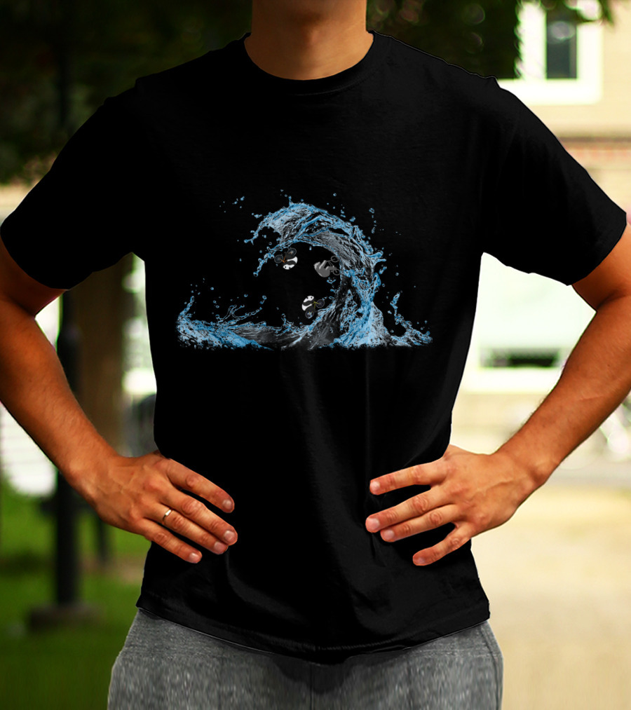 Panda Cycling In Ocean Waves T-Shirt