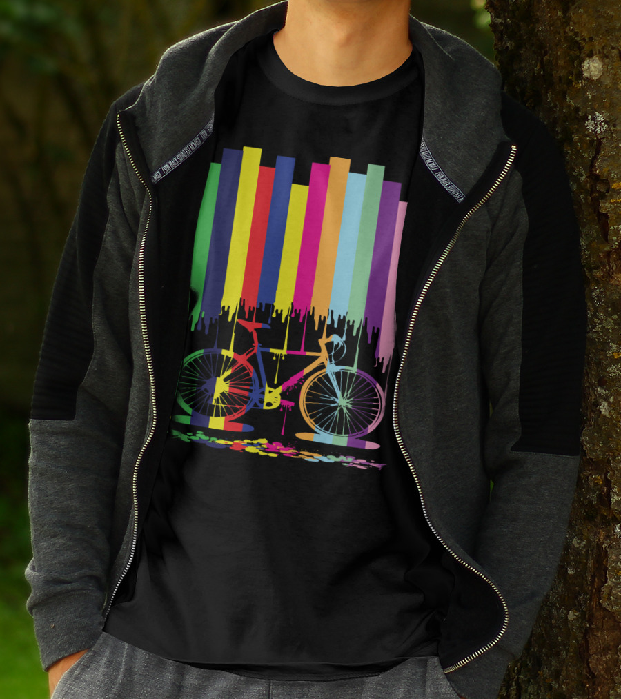 Rainbow Bicycle Dripping Paint Stripes T-Shirt