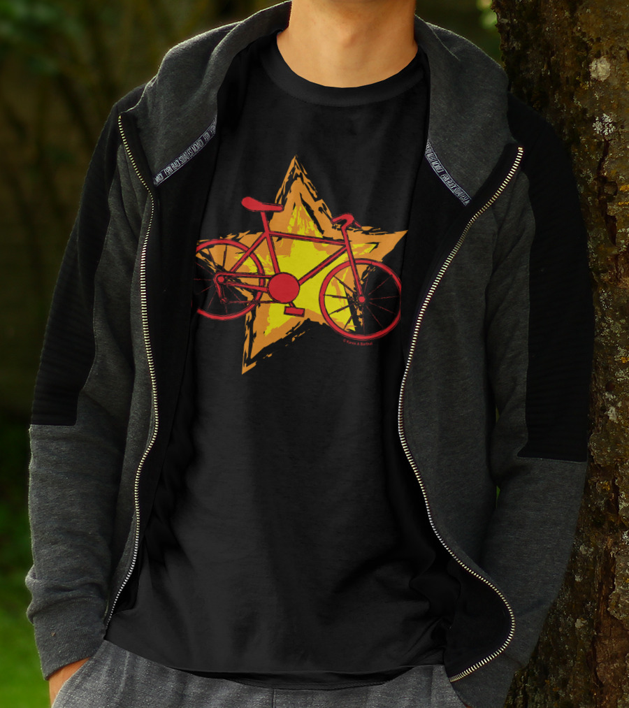 Red Bike On Yellow Star Background T-Shirt