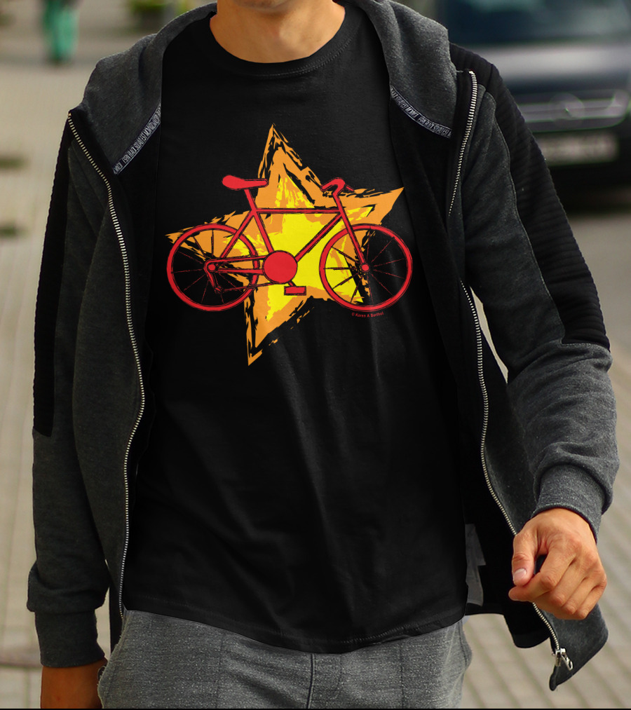 Red Bike On Yellow Star Background T-Shirt