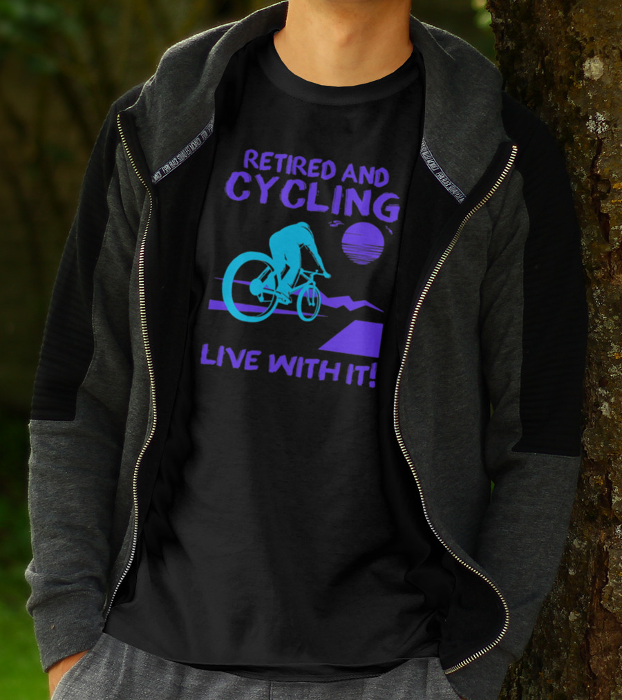 Retired And Cycling Live With It Under Sunset Neon Cyclist T-Shirt