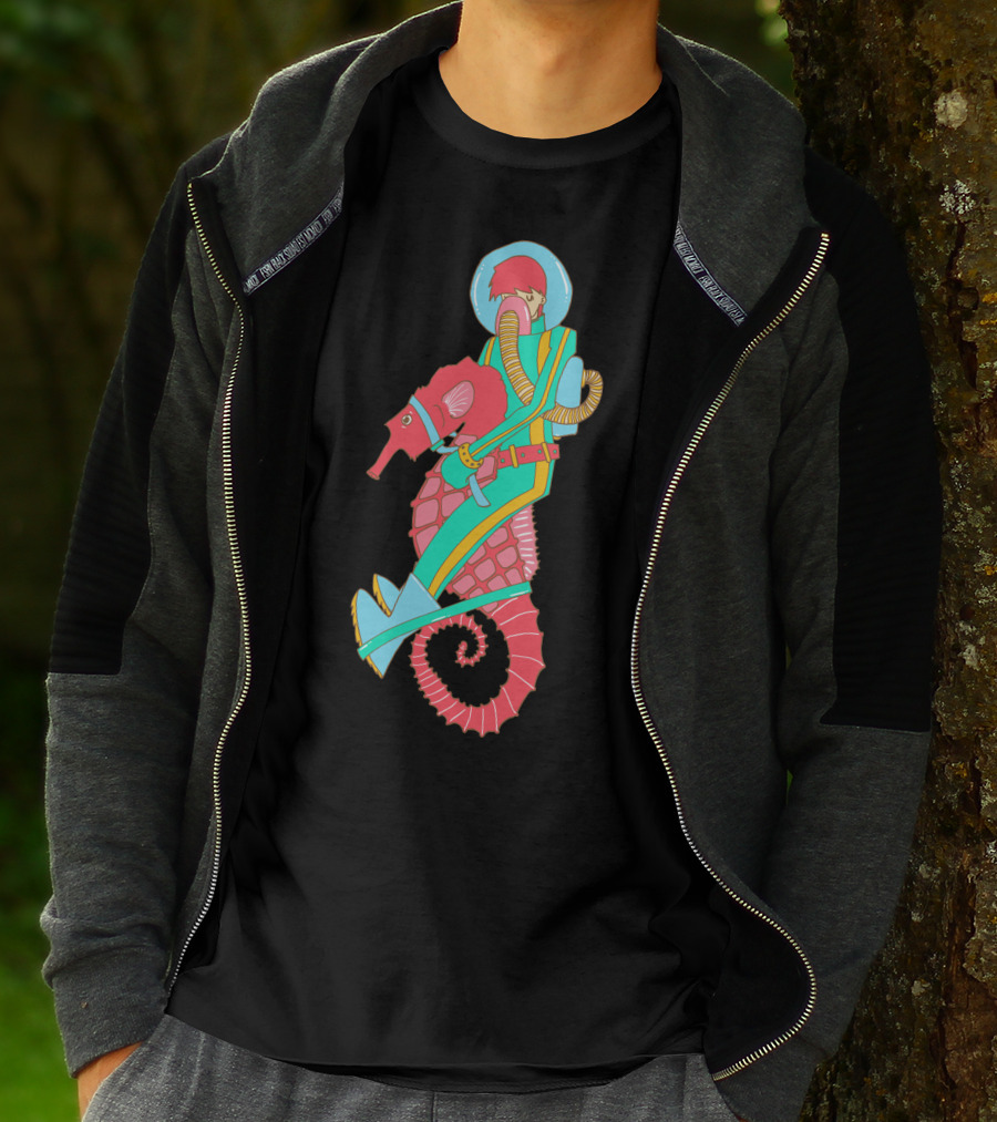 Riding The Seahorse Aqua Spacesuit Adventure T-Shirt