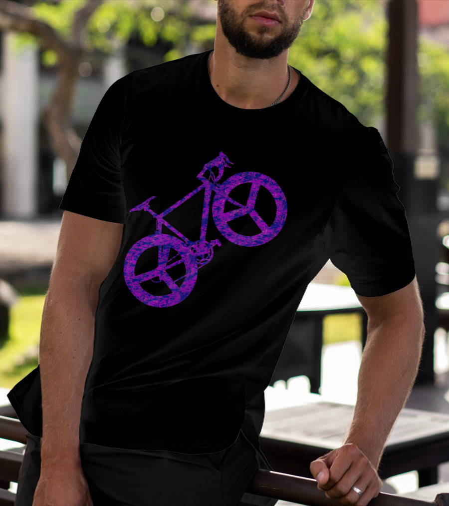 Purple Bicycle Peace Symbol Wheels T-Shirt