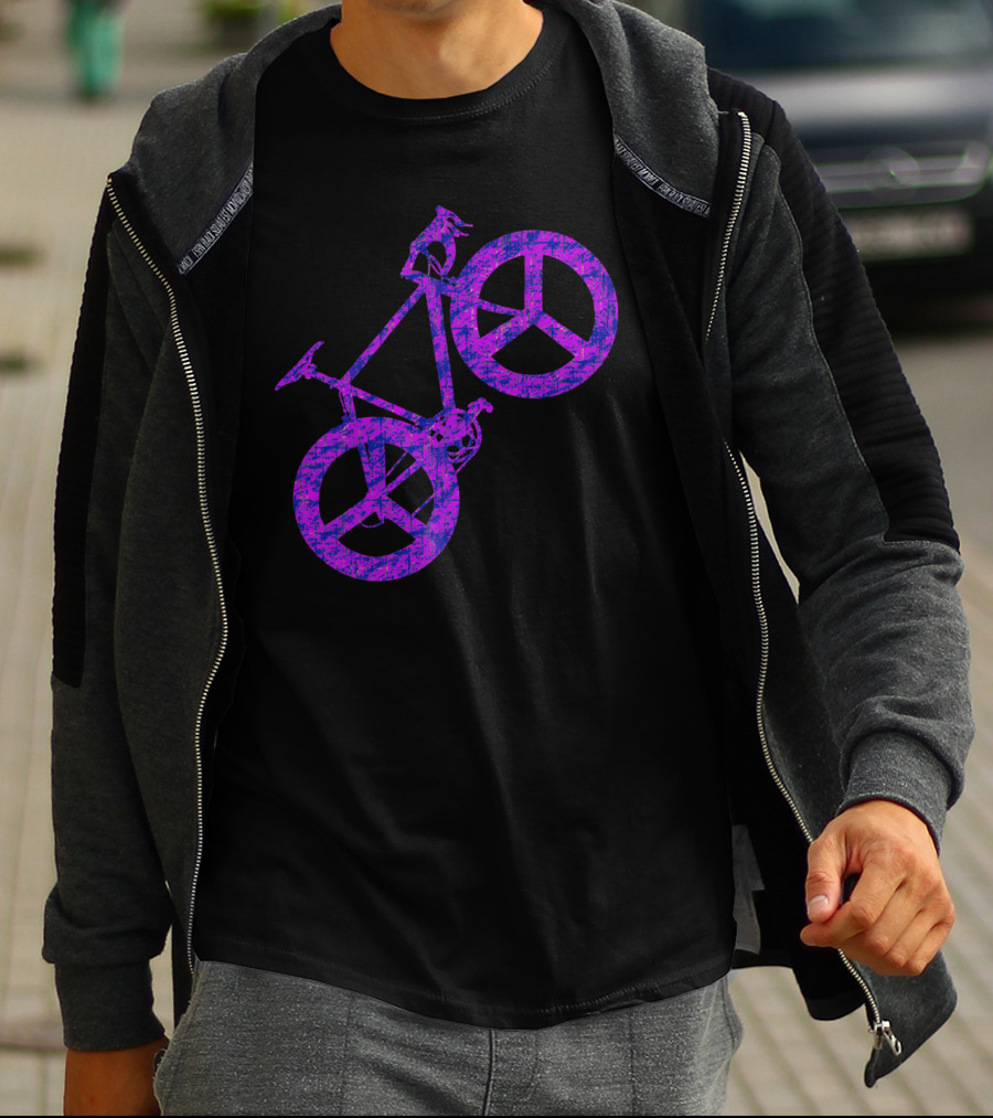 Purple Bicycle Peace Symbol Wheels T-Shirt