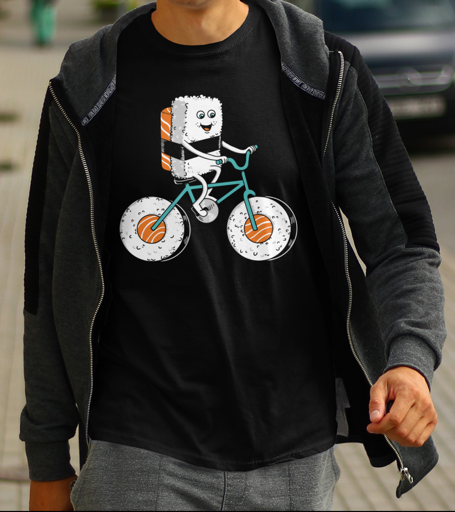 Sushi Roll On Bicycle With Sashimi Wheels T-Shirt