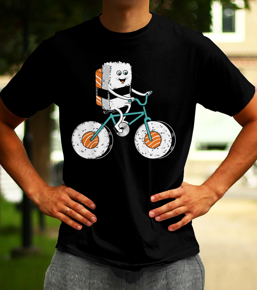 Sushi Roll On Bicycle With Sashimi Wheels T-Shirt