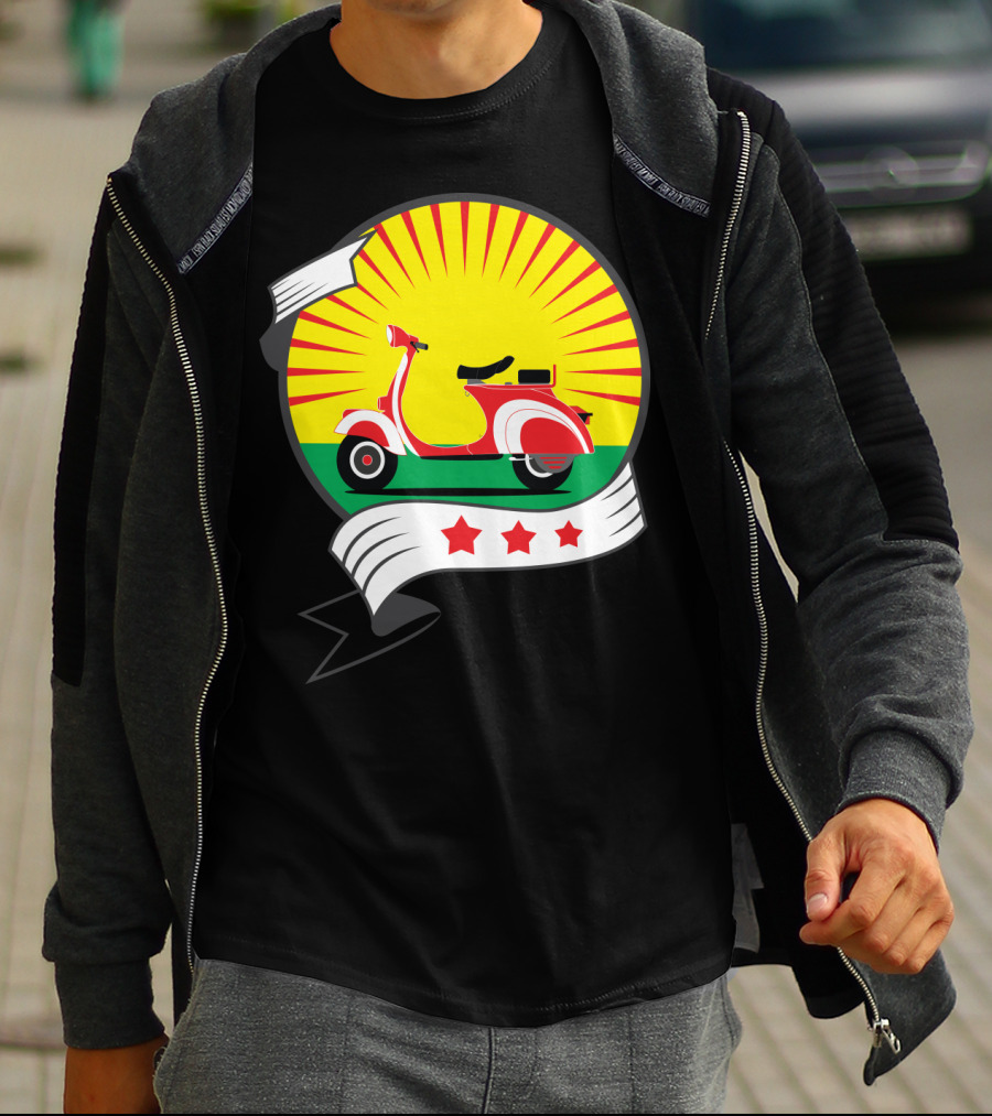 Vintage Red Scooter Sunburst Three Star Emblem T-Shirt
