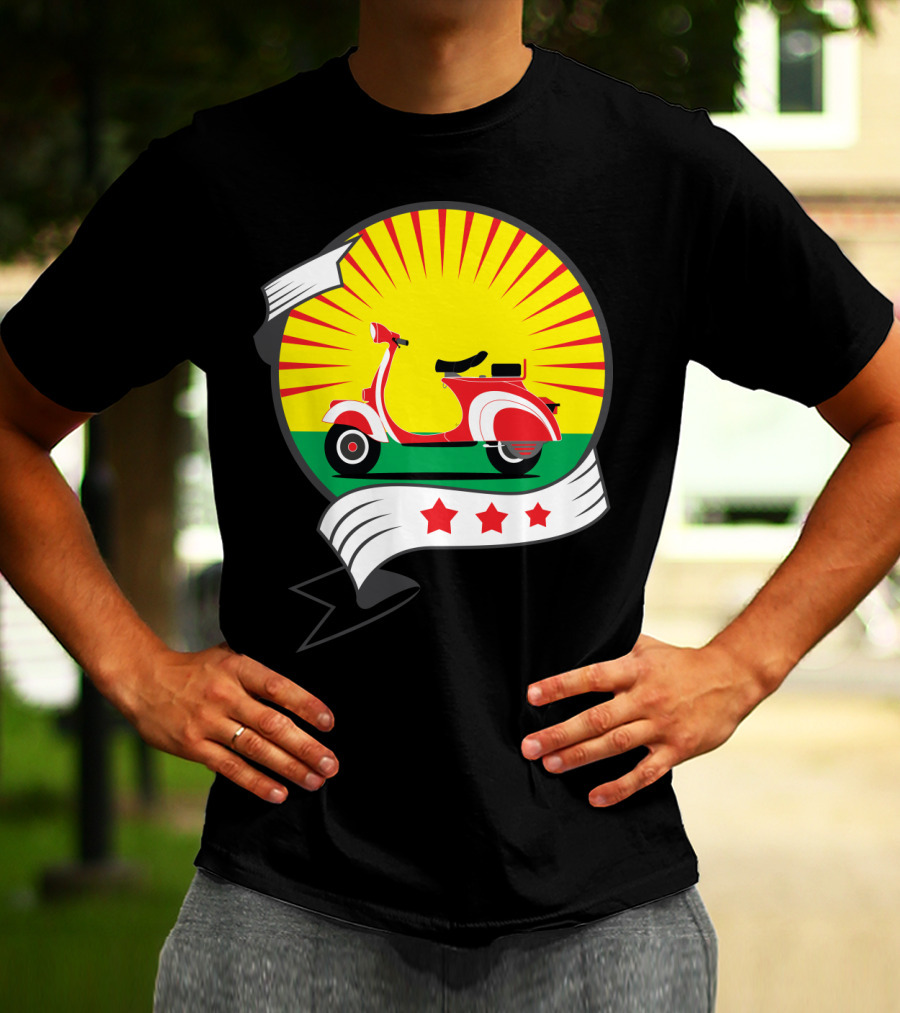 Vintage Red Scooter Sunburst Three Star Emblem T-Shirt