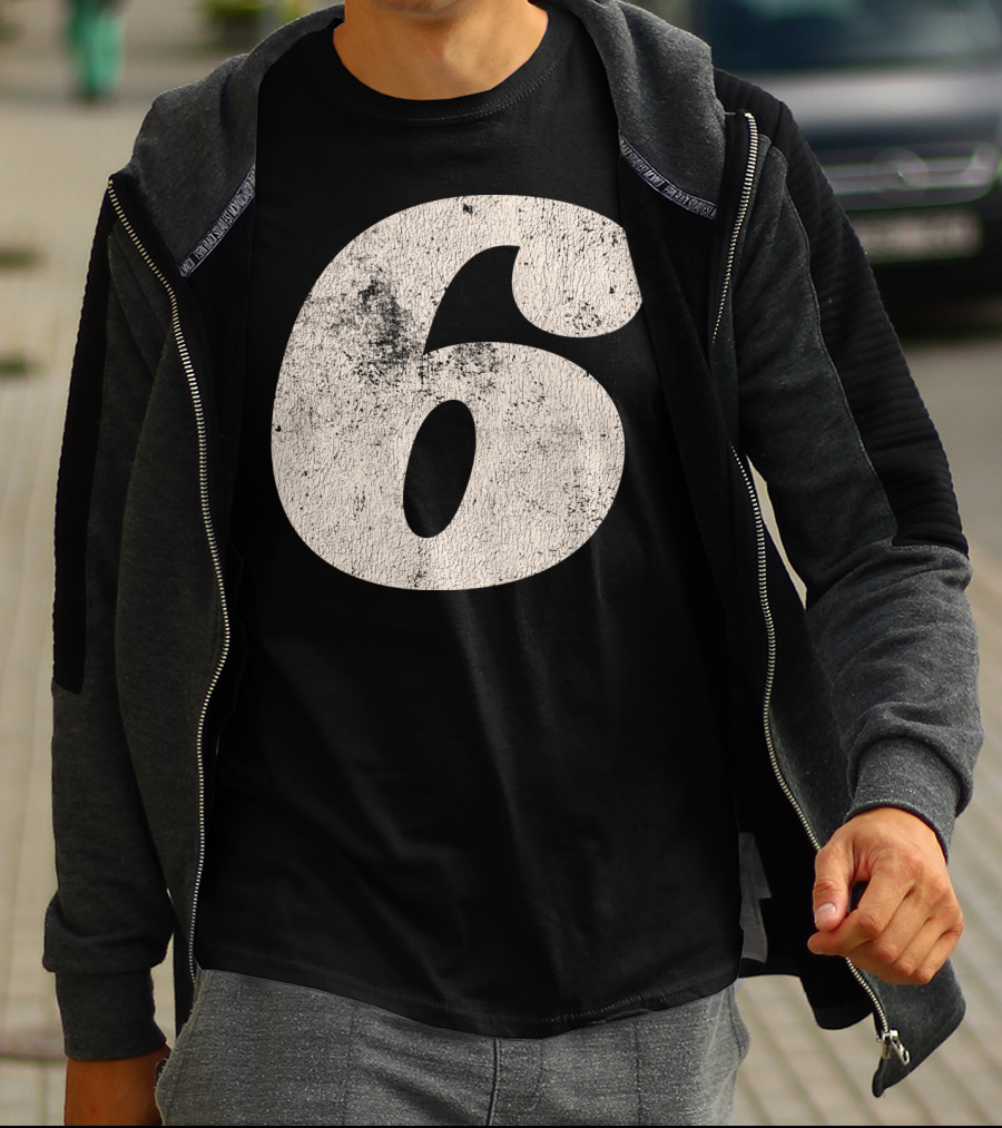 Vintagestyle Number 6 Distressed Retro Look T-Shirt