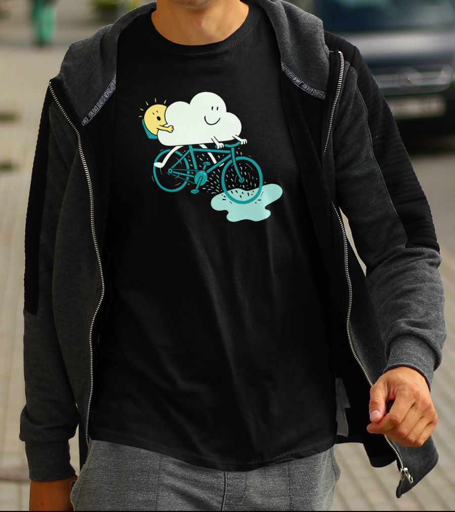 Weather Cycles Happy Sun And Cloud Riding Bicycle T-Shirt