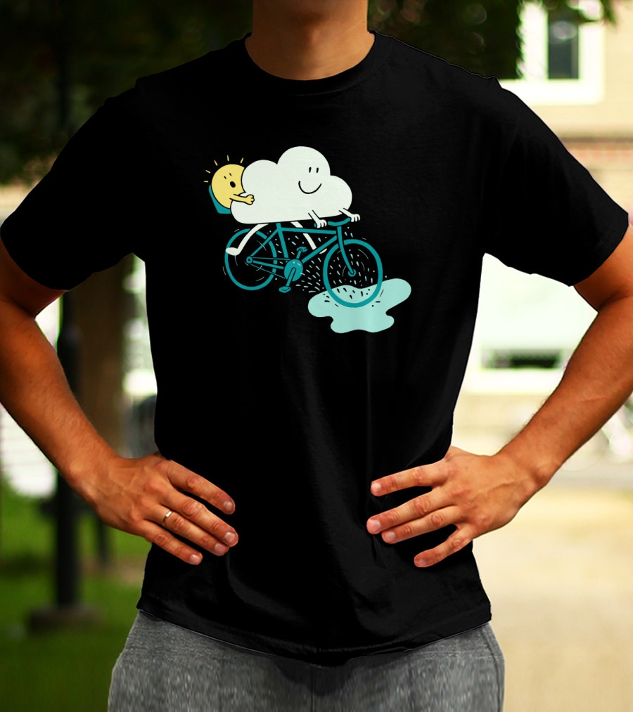 Weather Cycles Happy Sun And Cloud Riding Bicycle T-Shirt