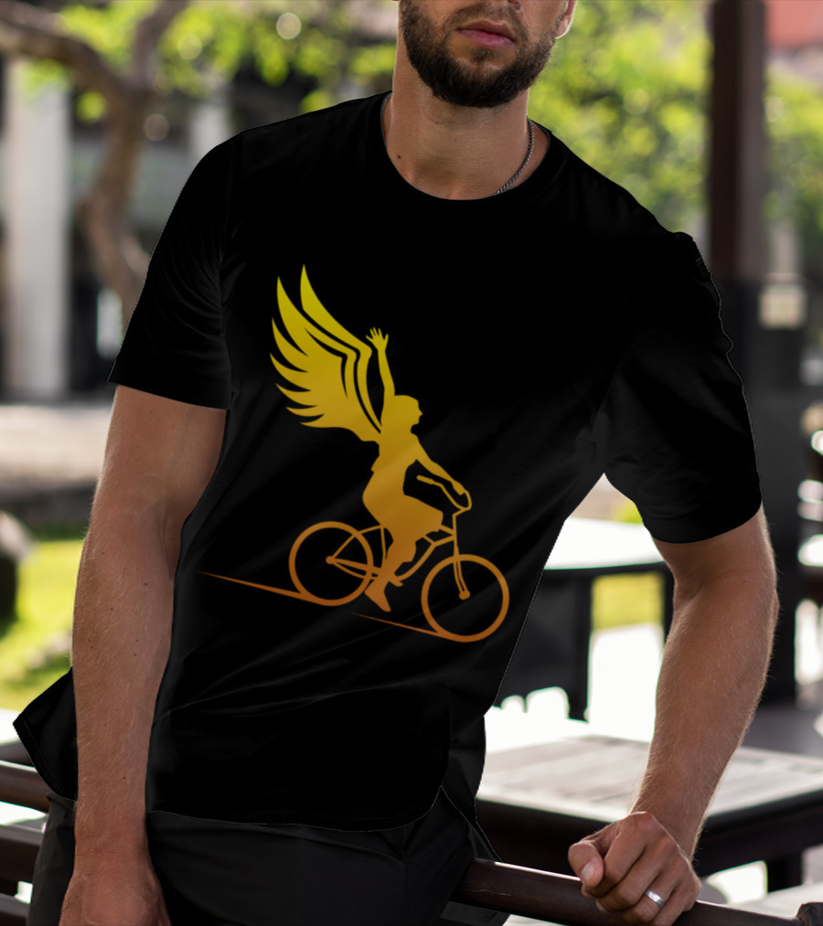 Women Riding Bike With Angel Wings T-Shirt